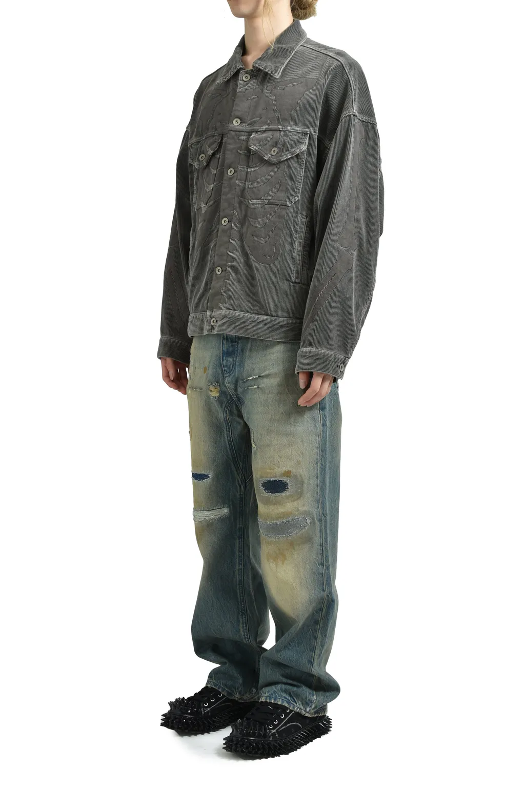 Bone Applique Corduroy Jacket / Gry
