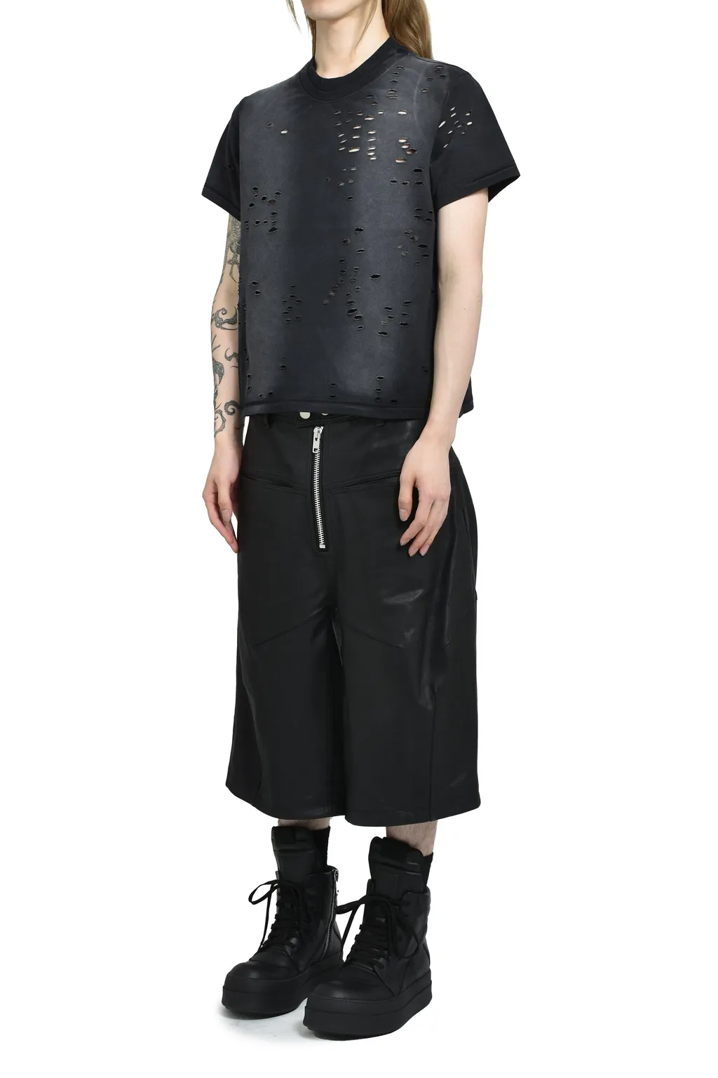 Cow Leather Baggy Shorts / Blk
