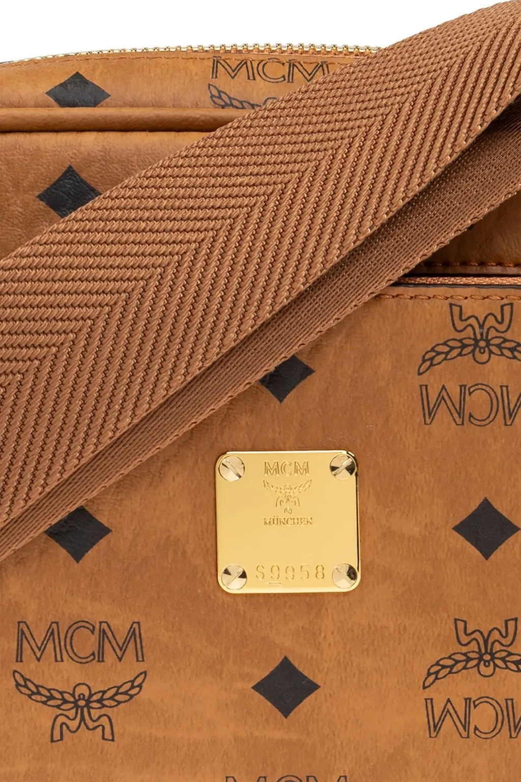 Mcm Aren Logo Plaque Shoulder Bag
