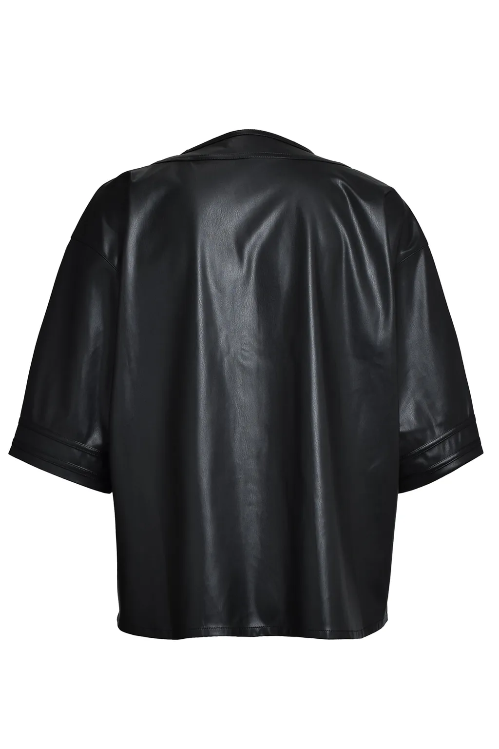 Faux Leather Bh Baseball Shirt / Blk