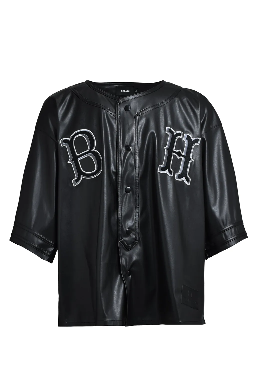 Faux Leather Bh Baseball Shirt / Blk
