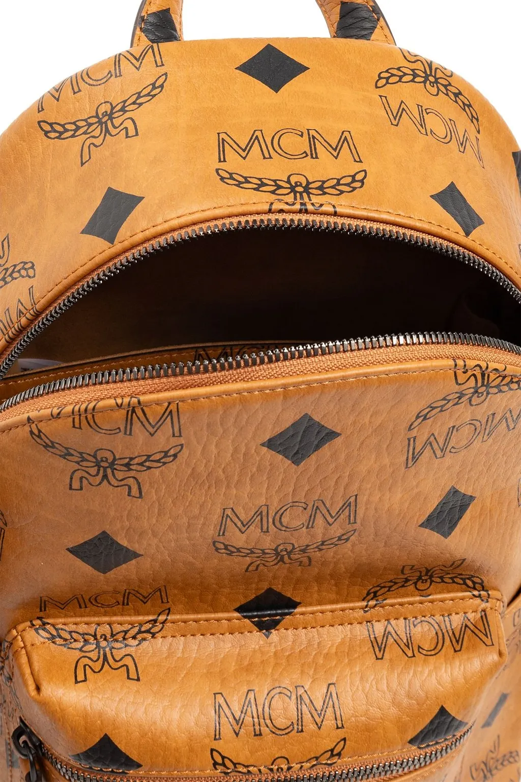 Mcm All-Over Logo Printed Zipped Backpack