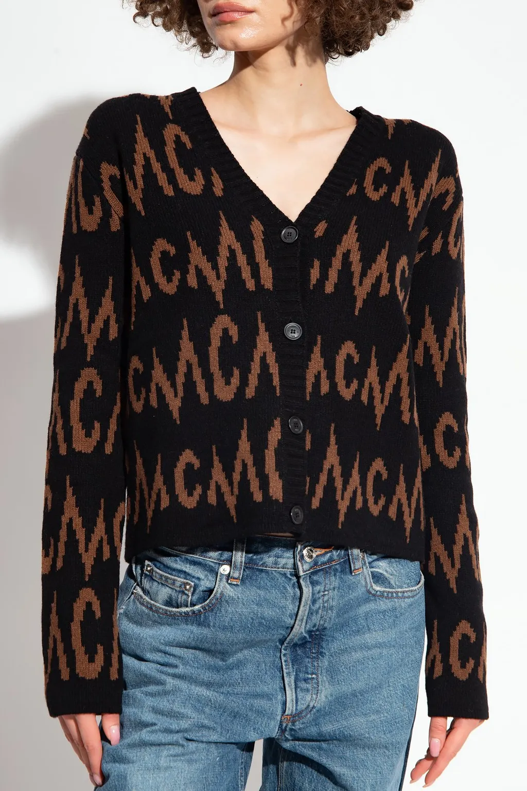 Mcm Monogrammed Intarsia Button-Up Cardigan