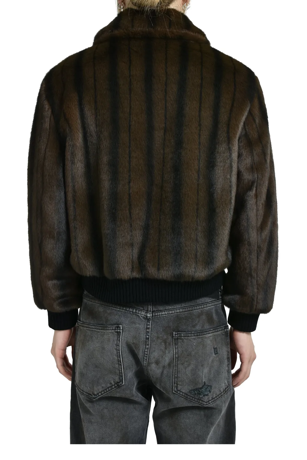 Faux-Mink Harrington Jacket / Blk Brw