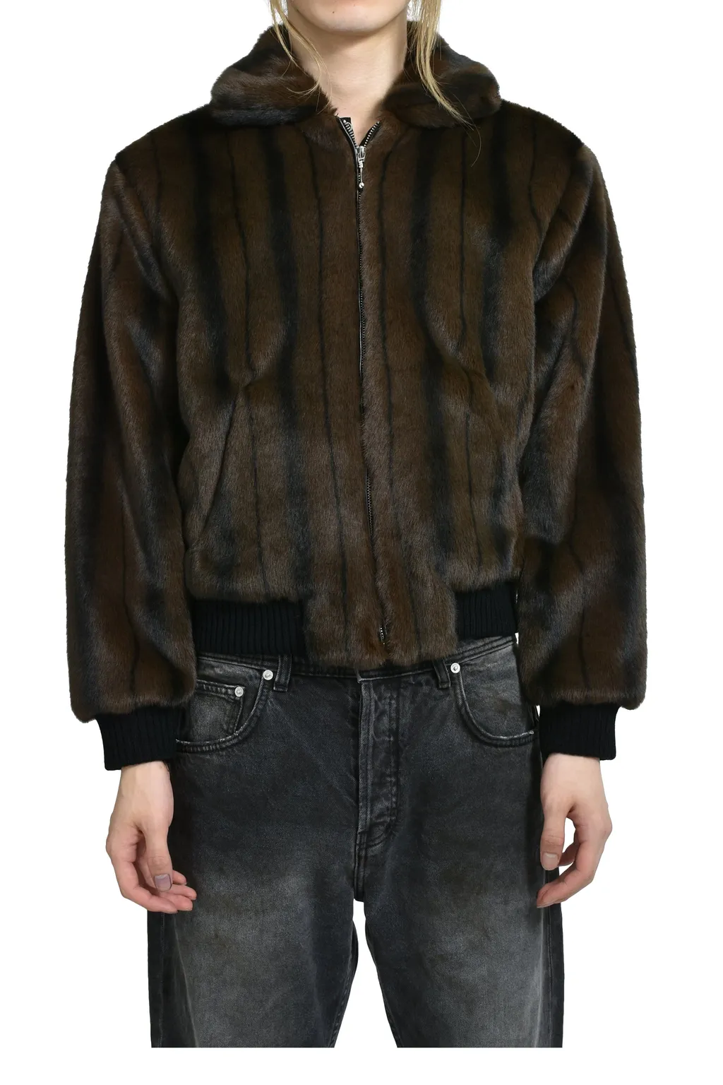 Faux-Mink Harrington Jacket / Blk Brw