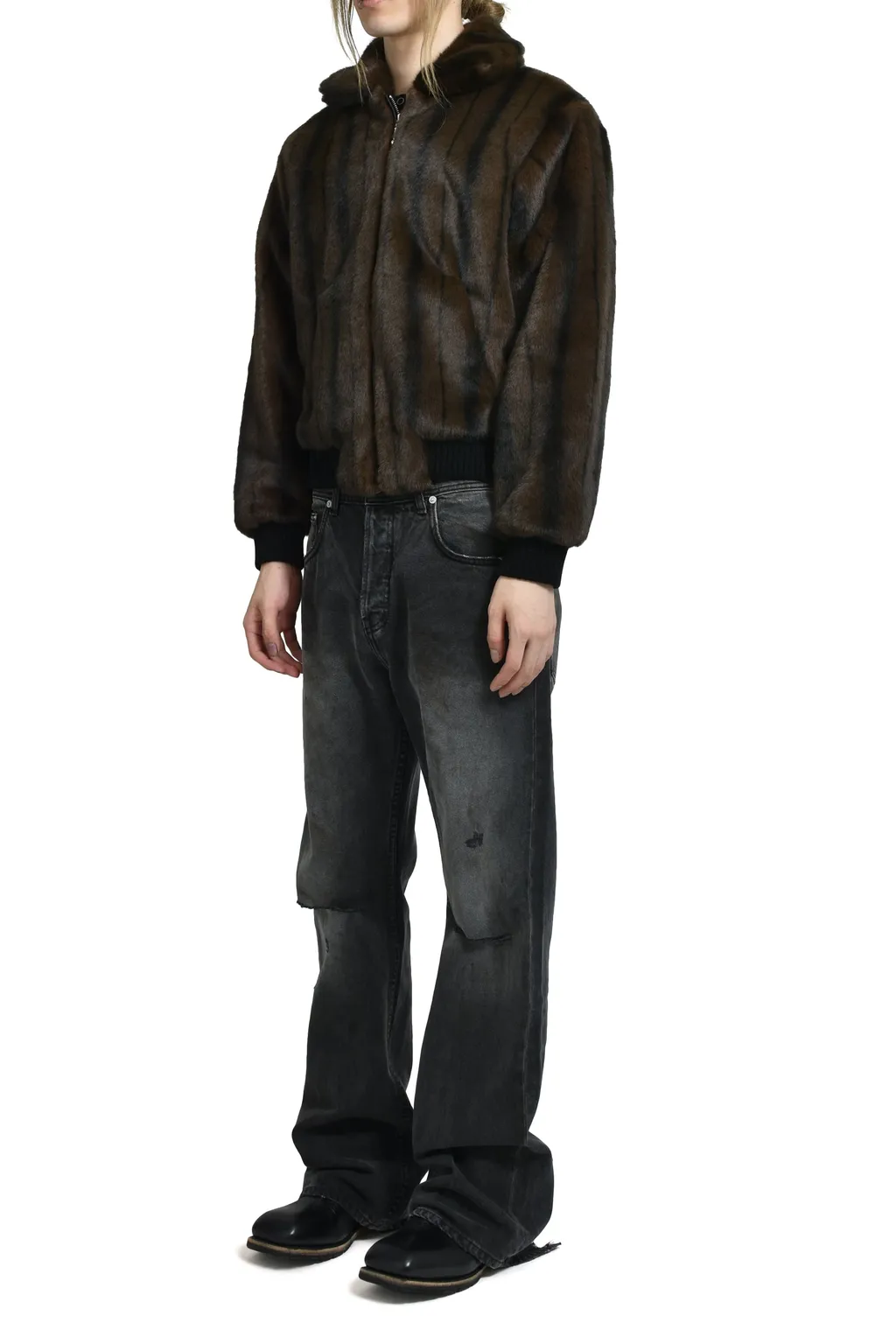 Faux-Mink Harrington Jacket / Blk Brw