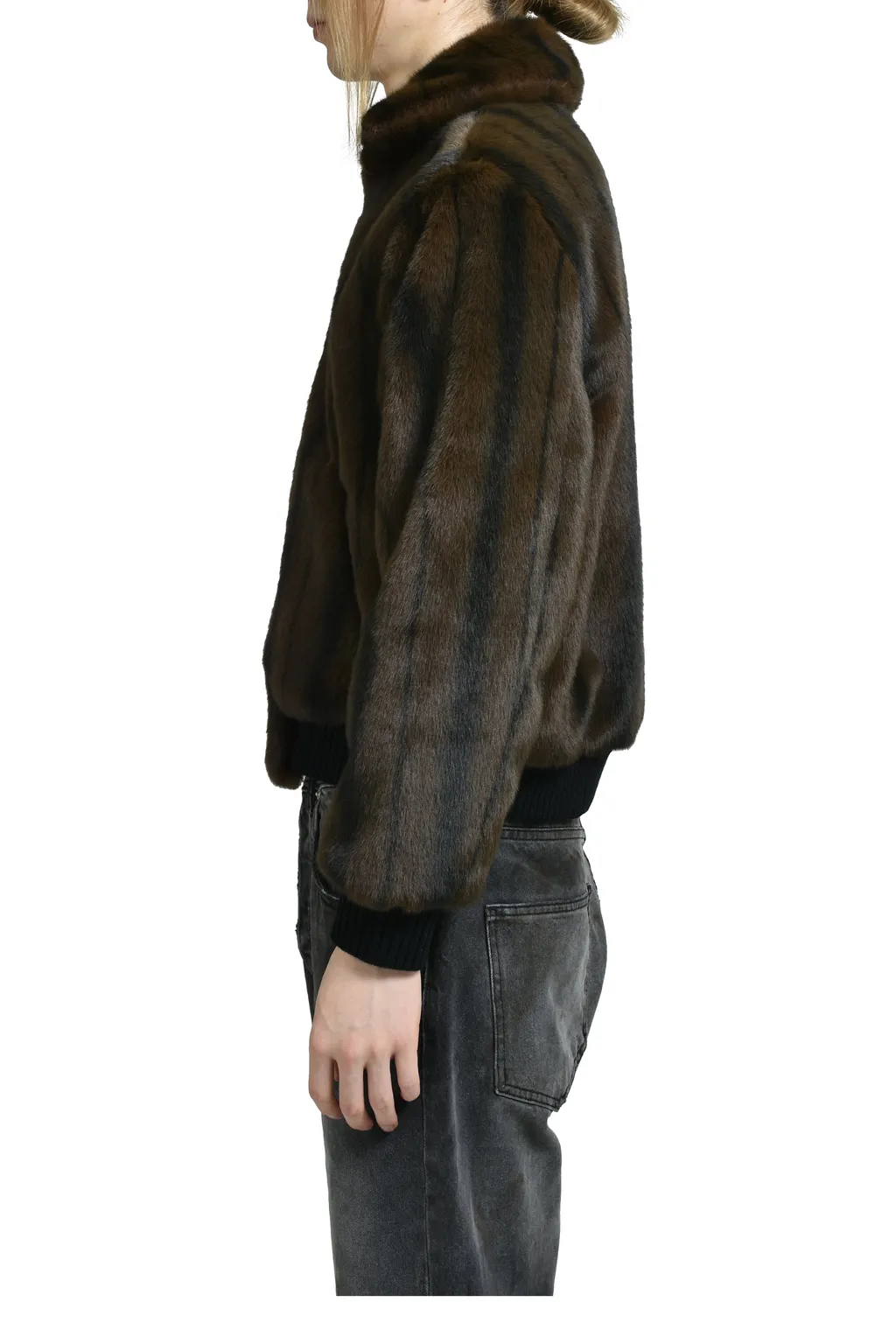 Faux-Mink Harrington Jacket / Blk Brw