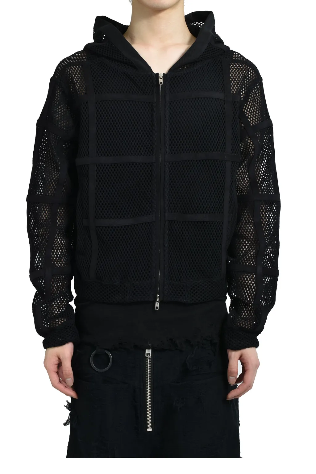 Prisoner Mesh Zip Up Hoodie / Blk