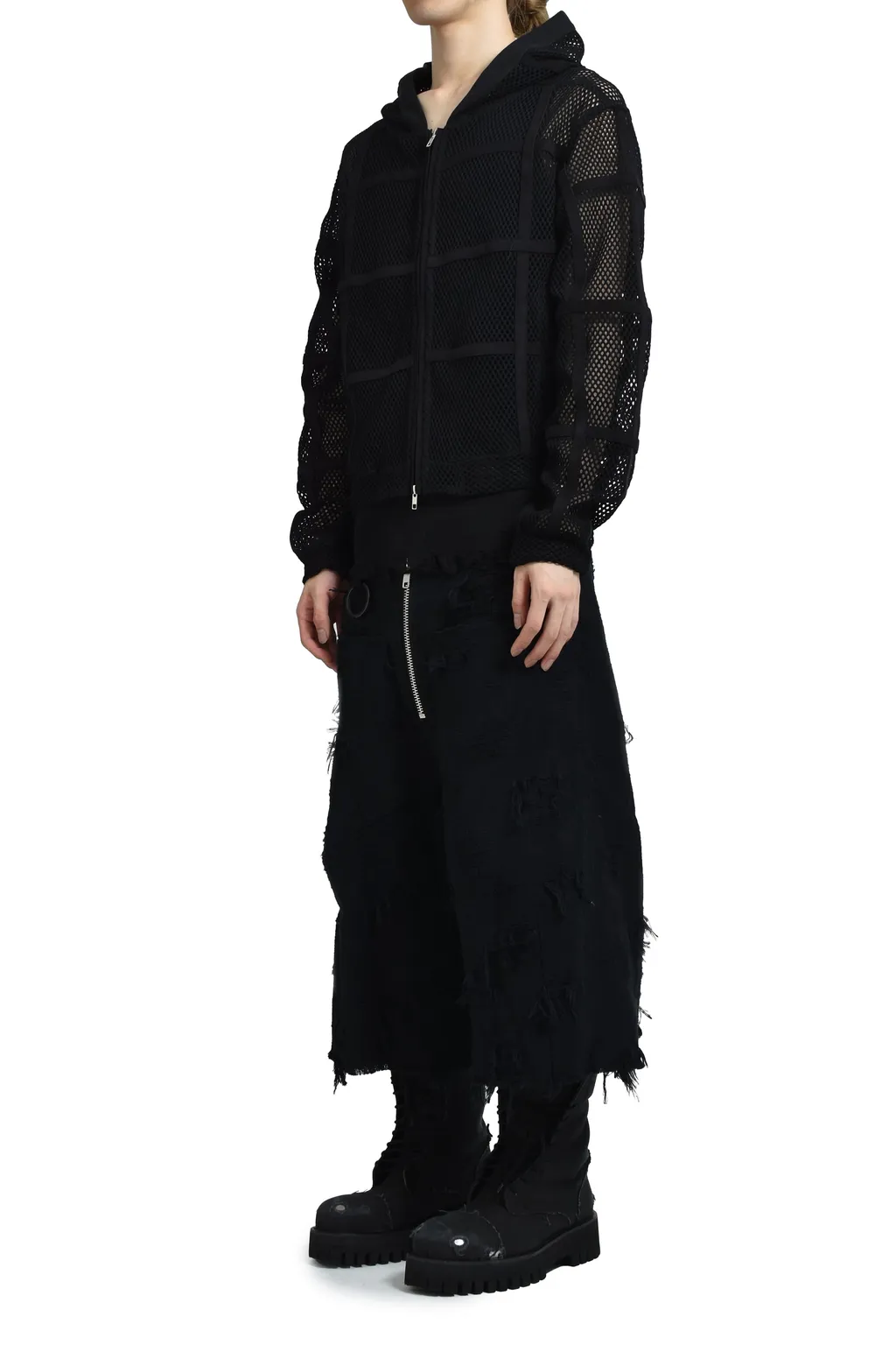 Prisoner Mesh Zip Up Hoodie / Blk