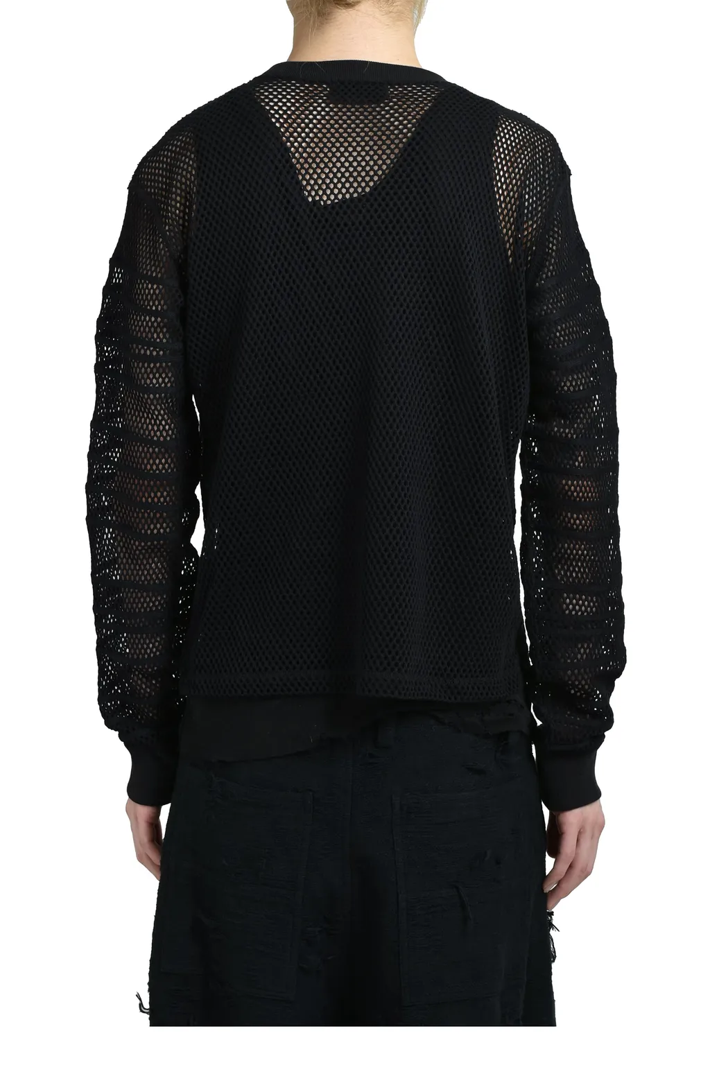 Fitted Shadow Sleeve Mesh Pullover / Blk