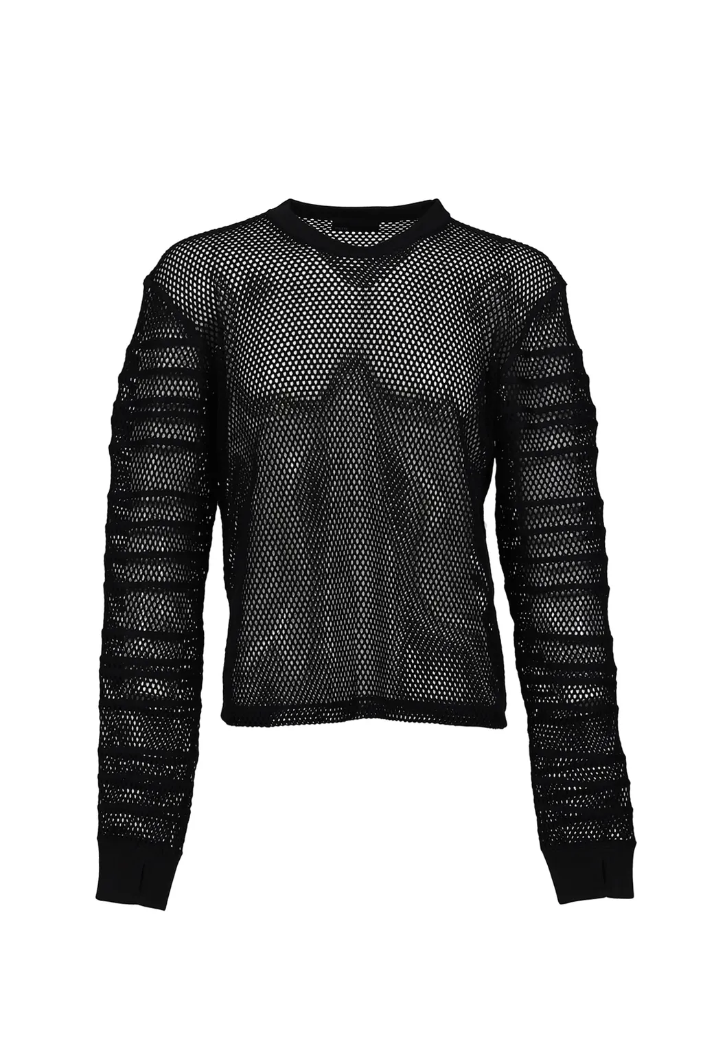 Fitted Shadow Sleeve Mesh Pullover / Blk