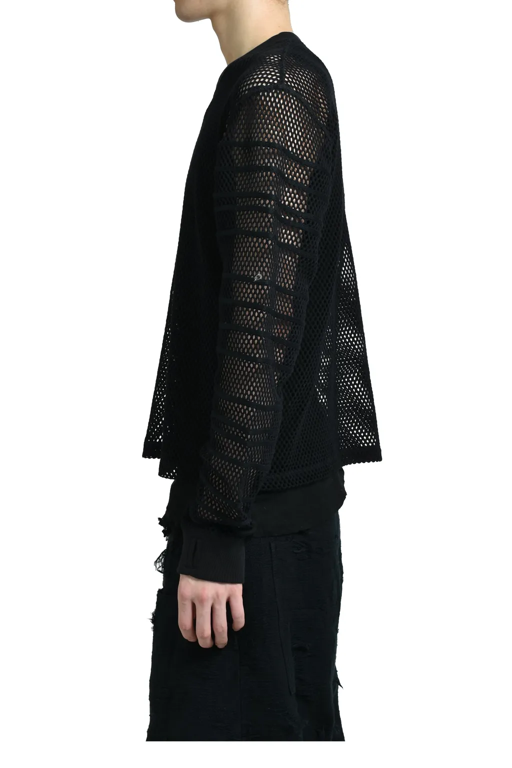 Fitted Shadow Sleeve Mesh Pullover / Blk
