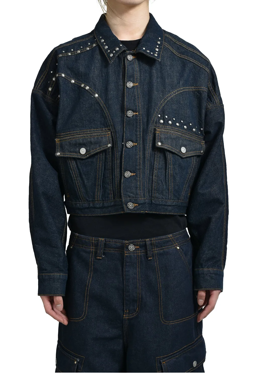 Liam Stud Denim Jacket / Deep Blu