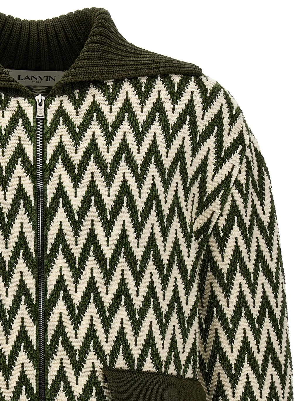 Lanvin Curb Herringbone Zip-Up Cardigan