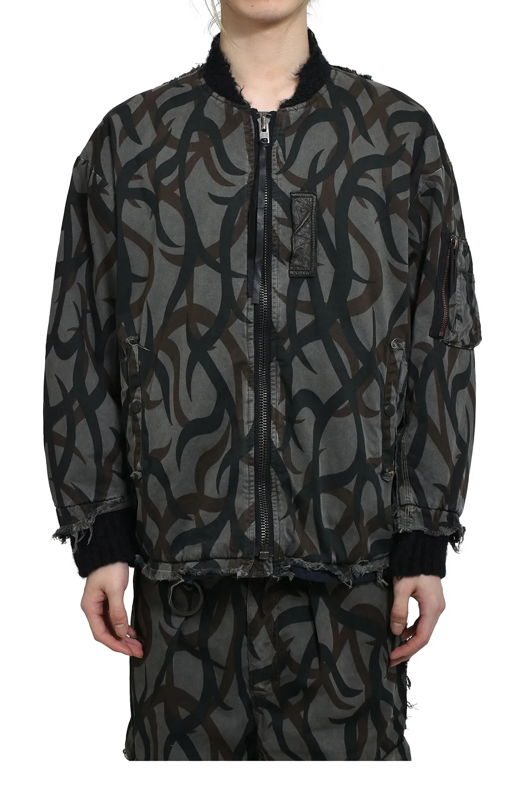 Slash Seam Tribal Camouflage Flight Jacket / Blk
