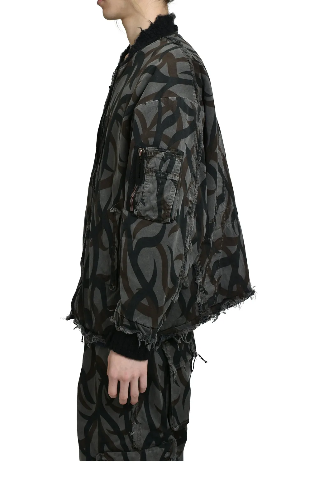 Slash Seam Tribal Camouflage Flight Jacket / Blk