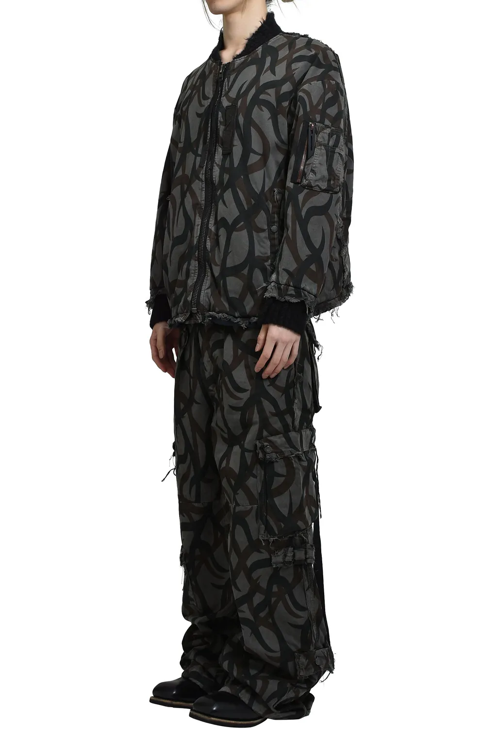 Slash Seam Tribal Camouflage Flight Jacket / Blk