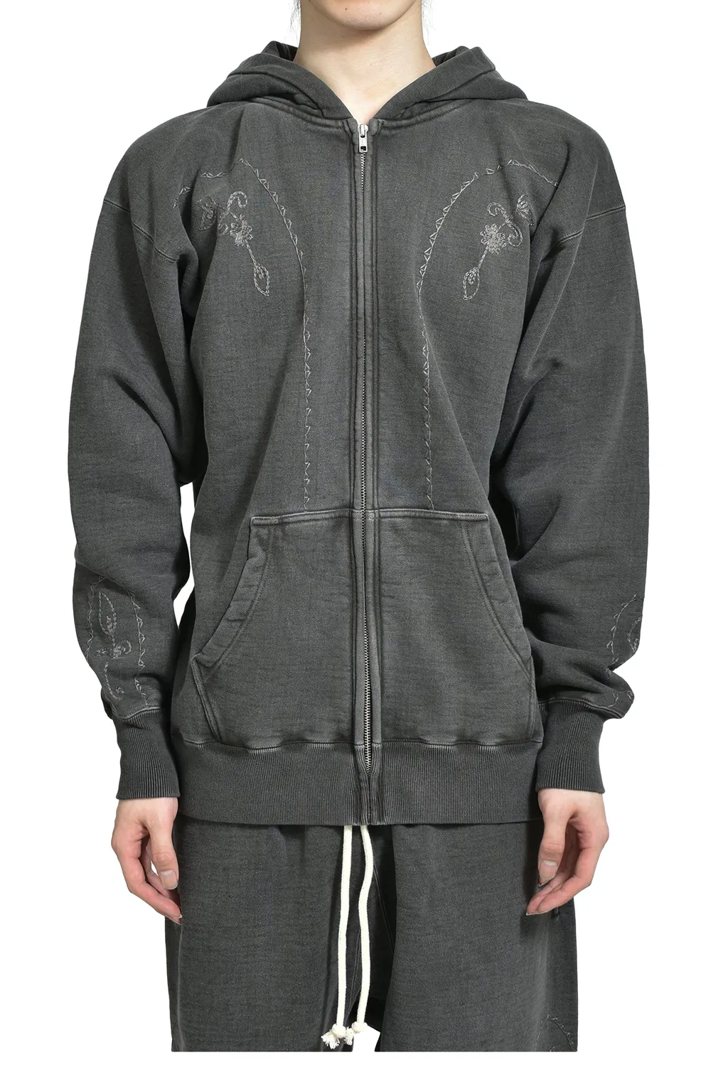 Hand Embroidery Hoodie / Blk. Sil Deco