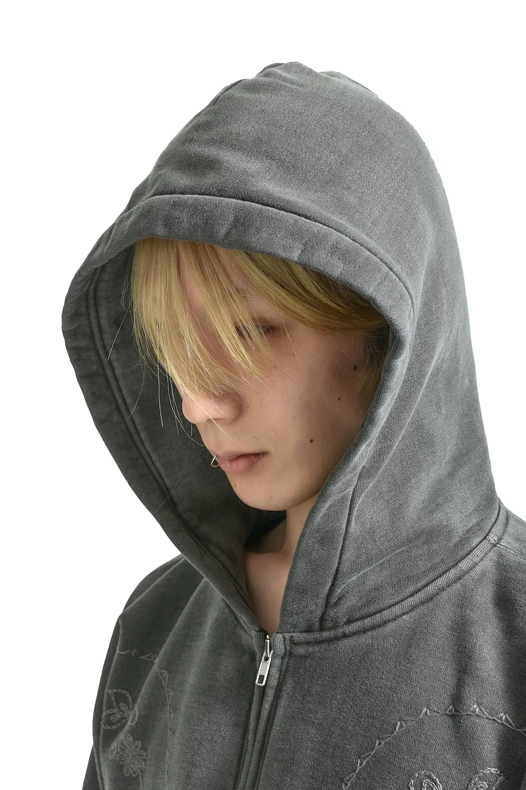 Hand Embroidery Hoodie / Blk. Sil Deco