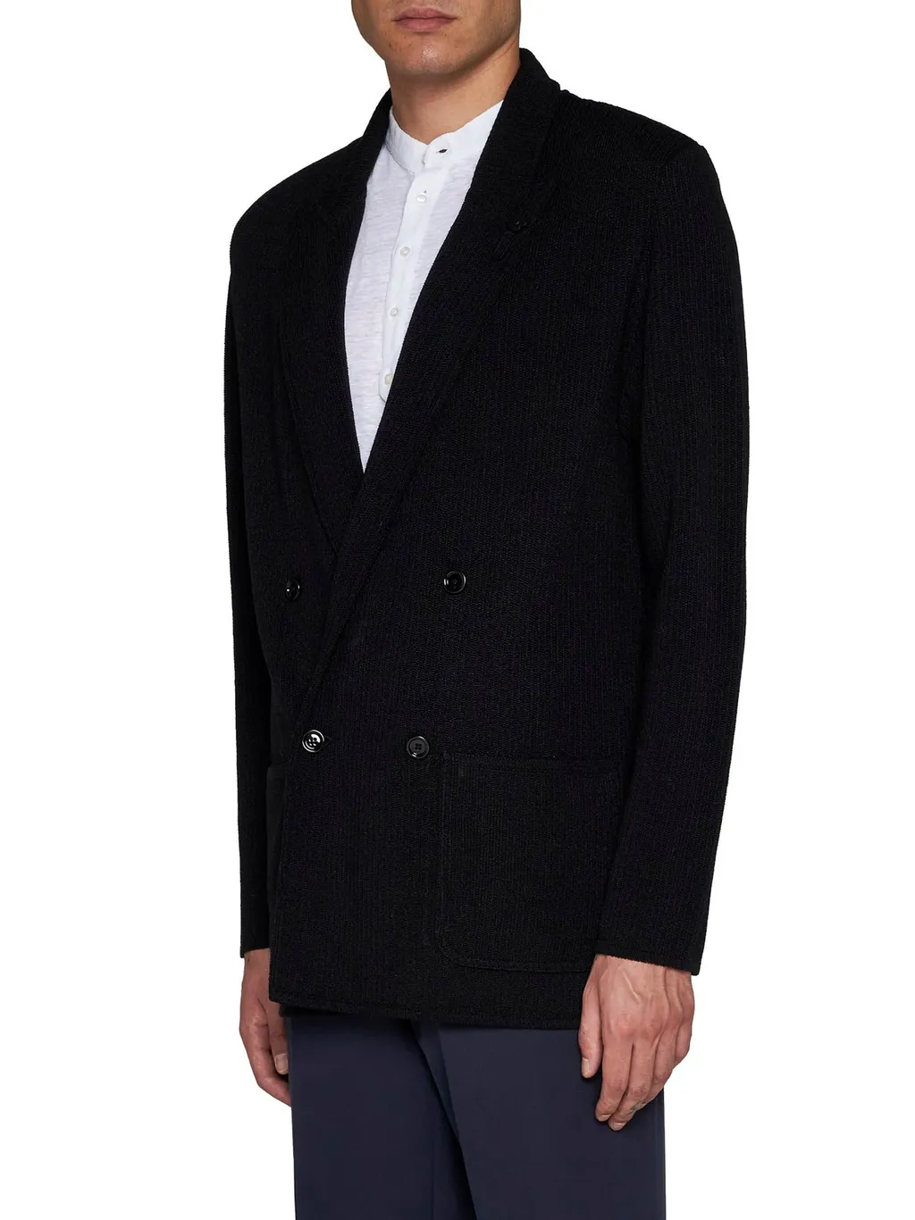 Lardini Brooch Detailed Knitted Double-Breasted Blazer