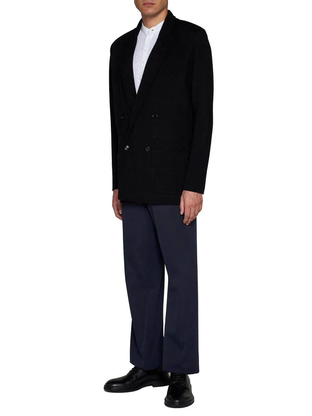 Lardini Brooch Detailed Knitted Double-Breasted Blazer