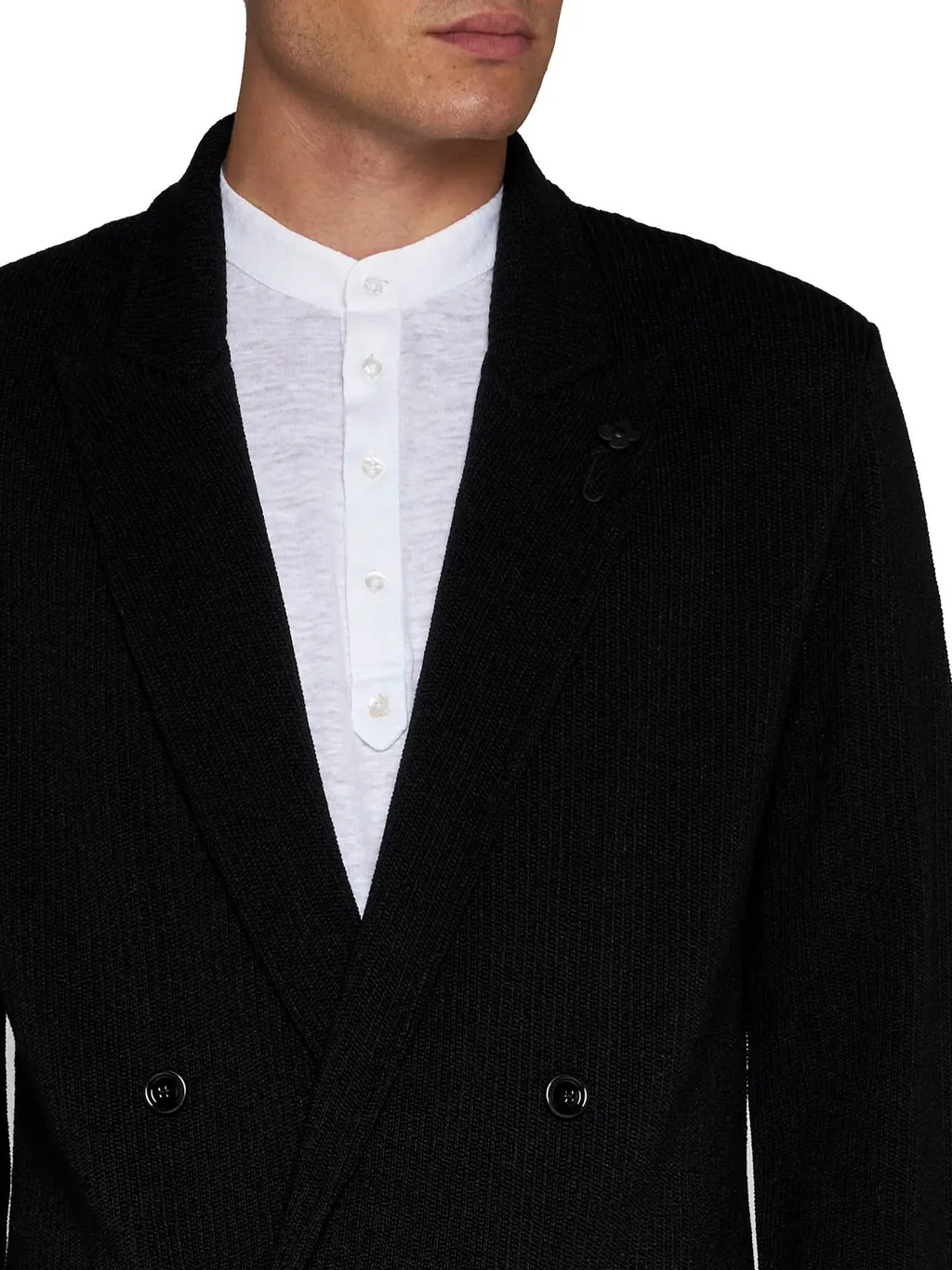 Lardini Brooch Detailed Knitted Double-Breasted Blazer