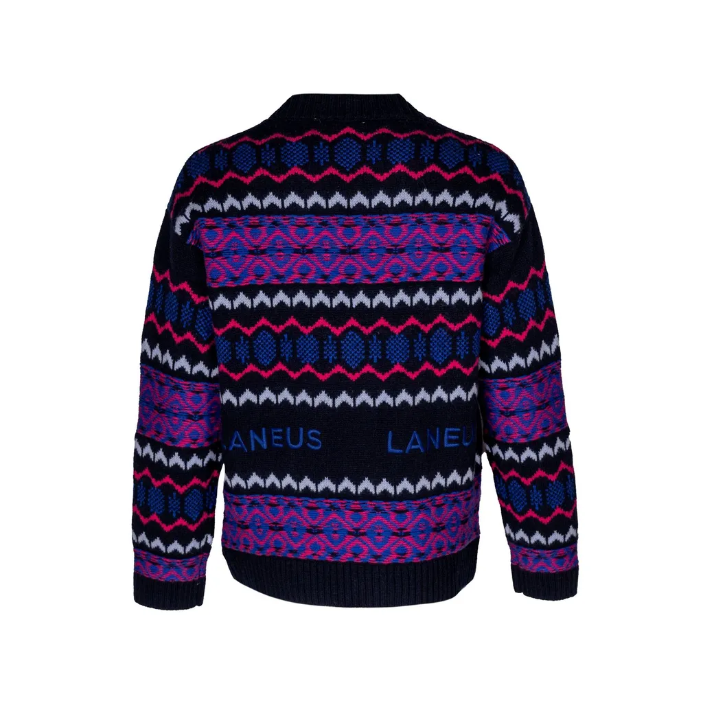 Laneus Intarsia-Knit V-Neck Cardigan