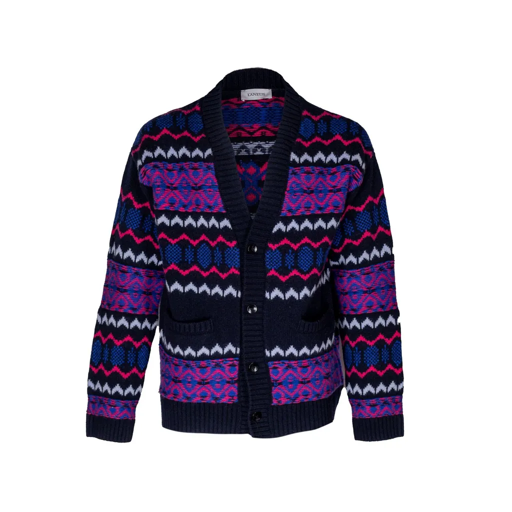 Laneus Intarsia-Knit V-Neck Cardigan