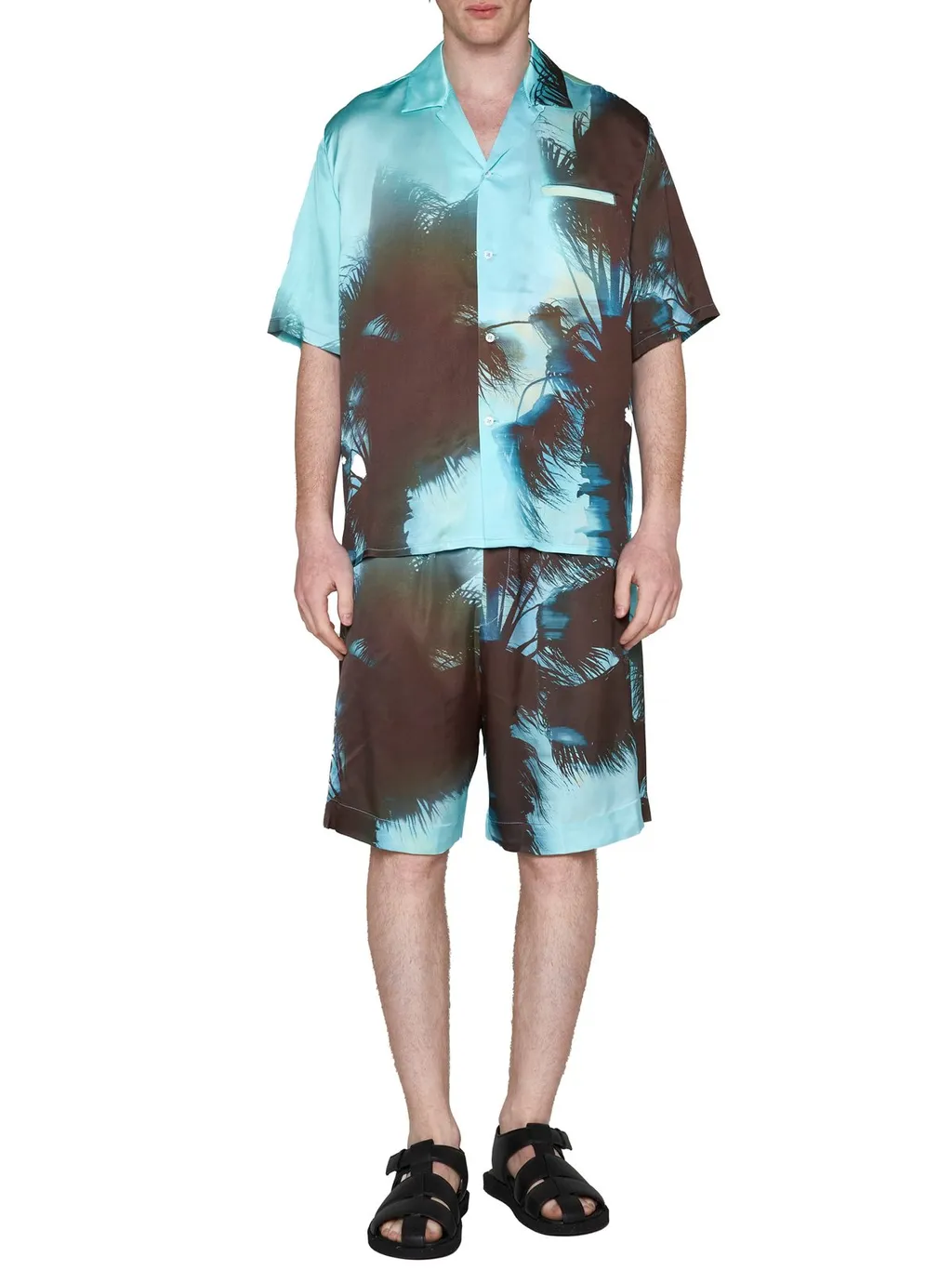 Laneus Palm Tree-Printed Wide-Leg Shorts