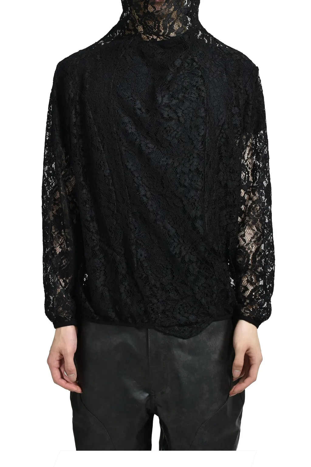 Draped Lace Hoodie / Black