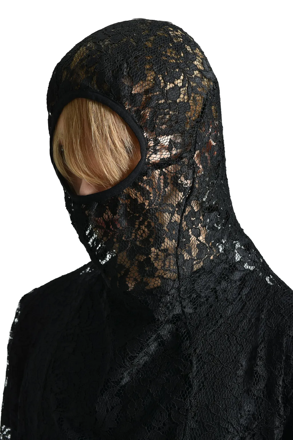 Draped Lace Hoodie / Black