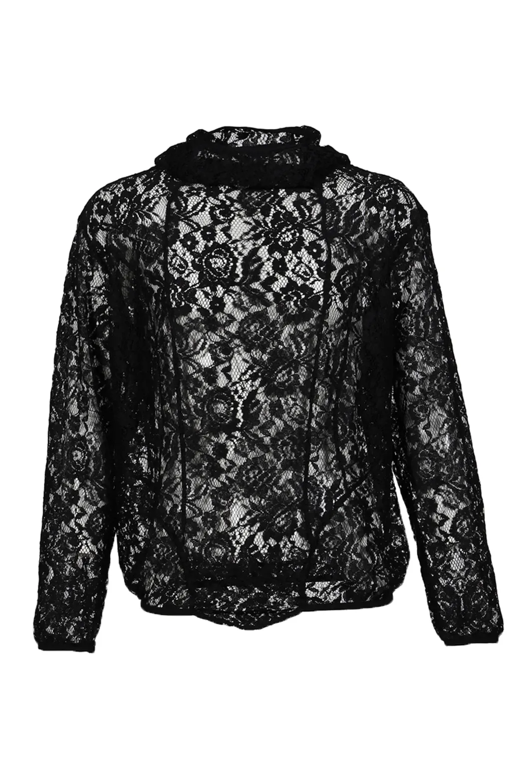 Draped Lace Hoodie / Black