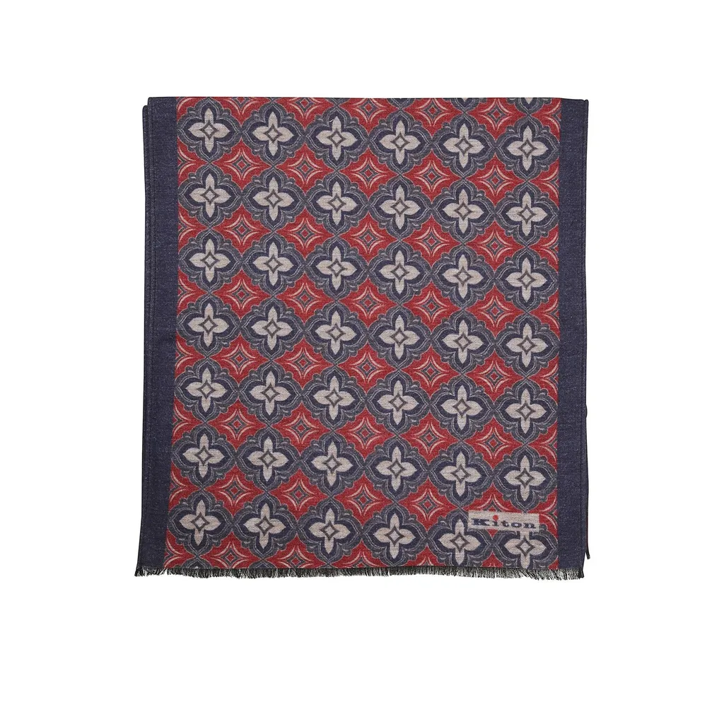Kiton Floral-Pattern Fringed Scarf