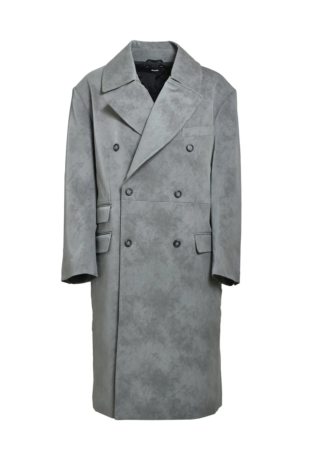 Faux Leather Double Breasted Coat / Gry