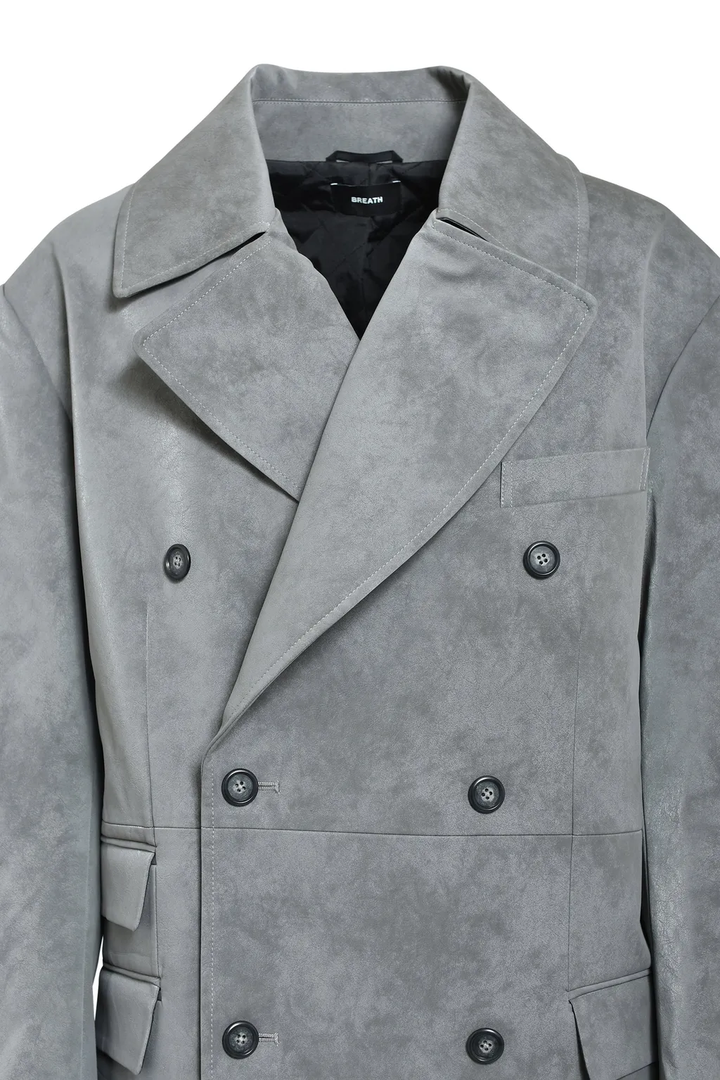 Faux Leather Double Breasted Coat / Gry