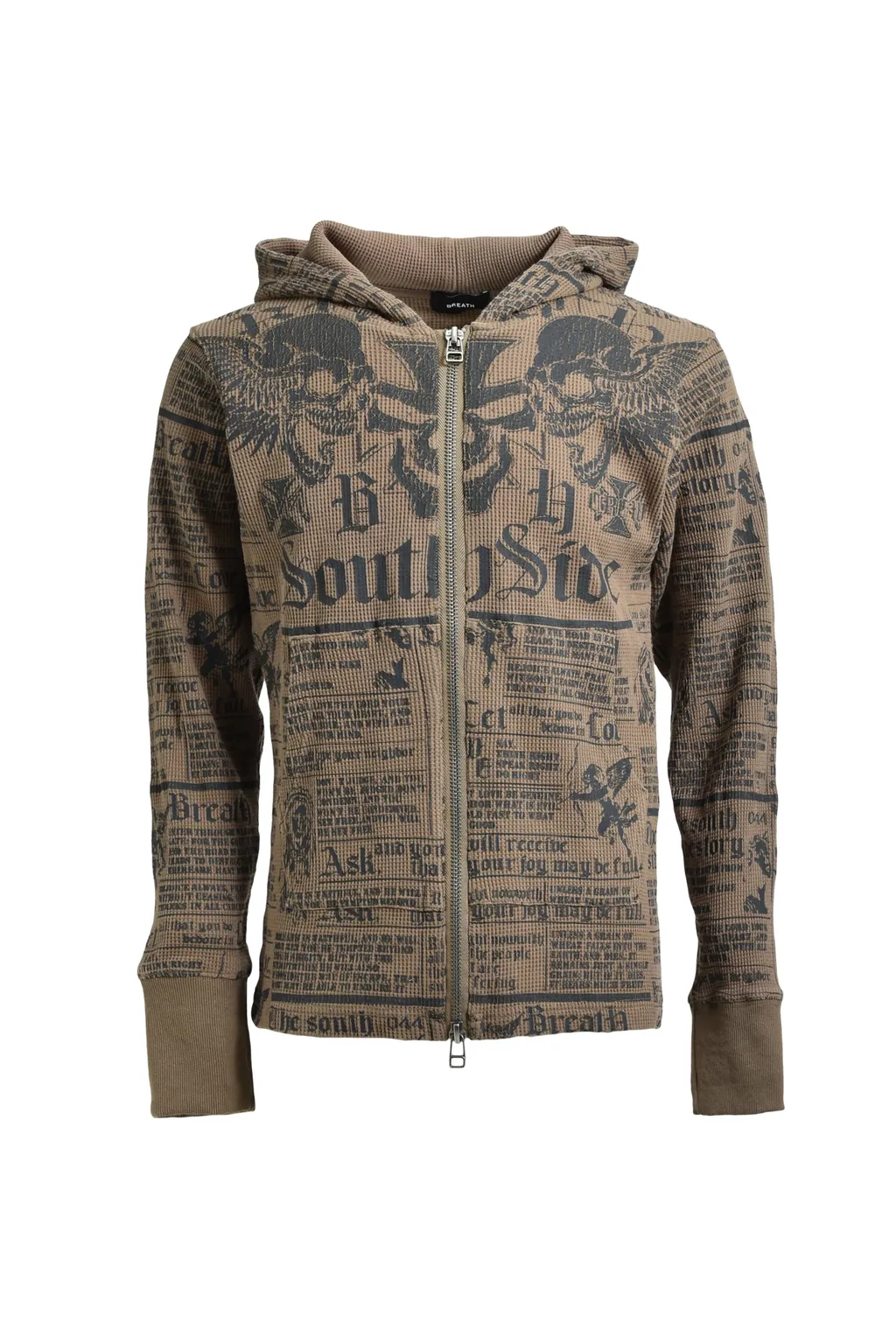 Skull Wash Waffle Zip Up Hoode / Brw