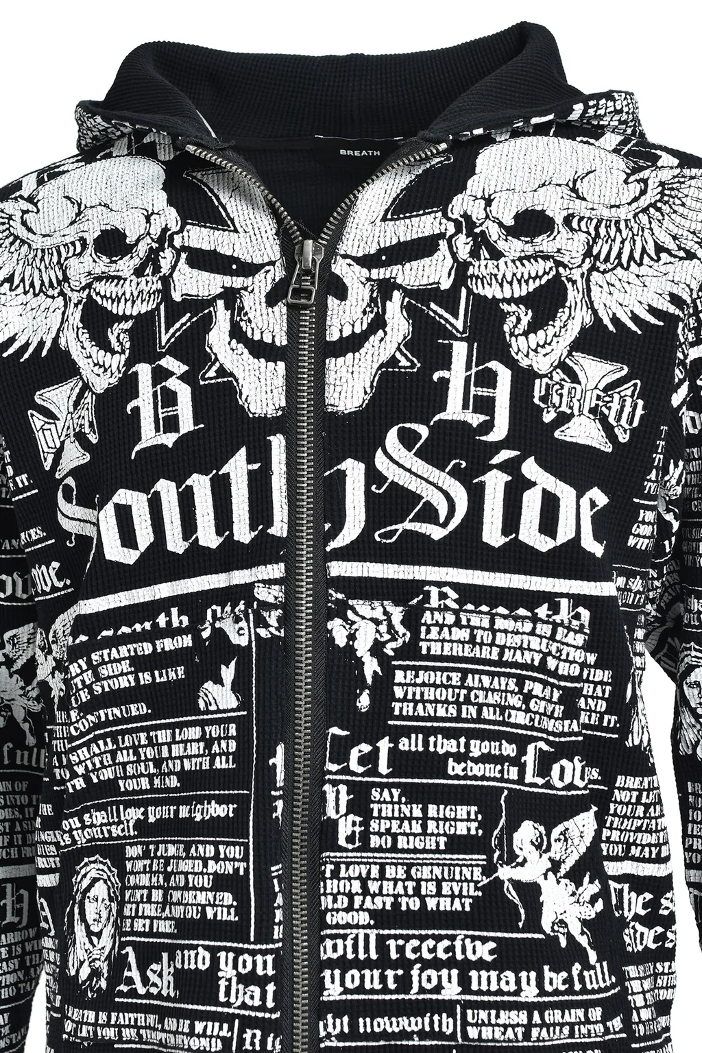 Skull Wash Waffle Zip Up Hoode / Blk