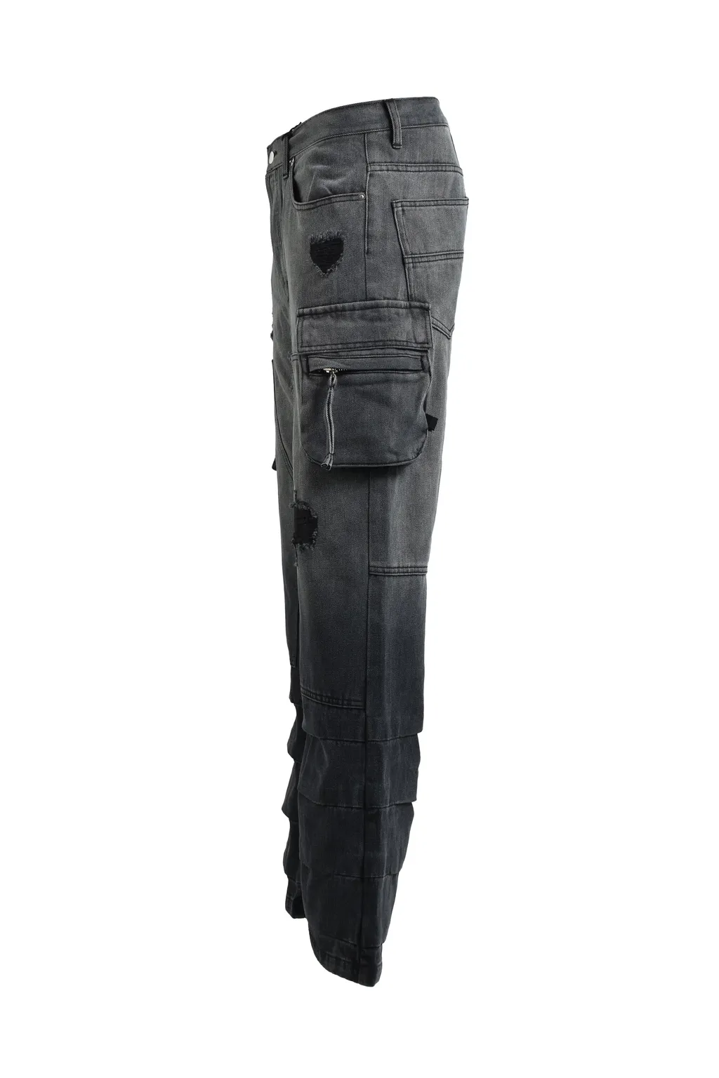 Bleach Double Knee Flare Denim / Blk