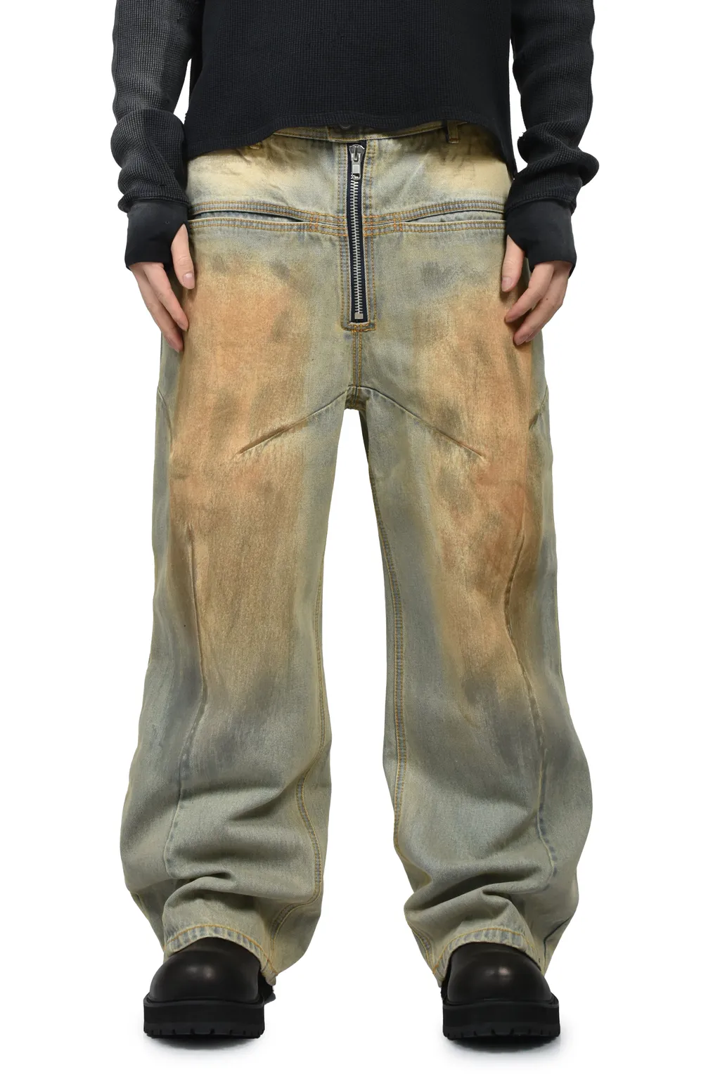 Front Zip Baggy Denim V2 / Dirty Washed Blu