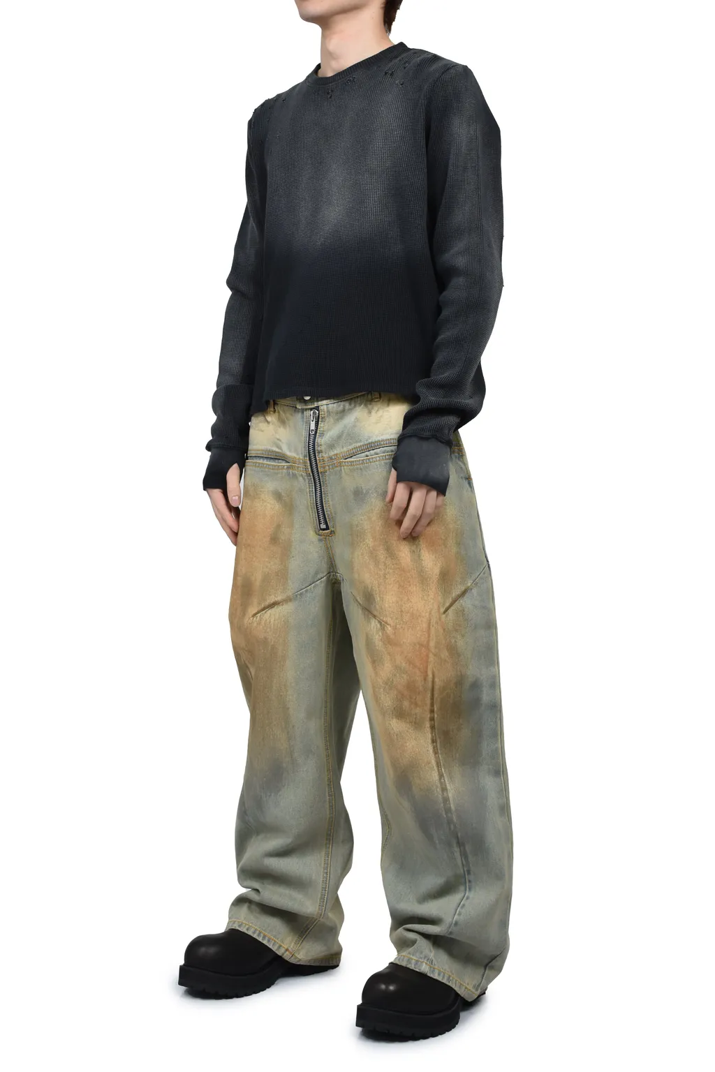 Front Zip Baggy Denim V2 / Dirty Washed Blu