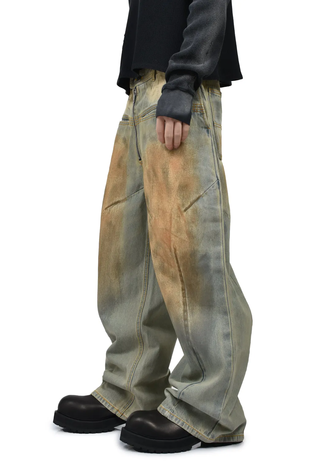 Front Zip Baggy Denim V2 / Dirty Washed Blu