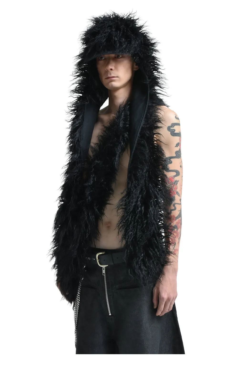 Hairy Fur Scarf Cap / Black