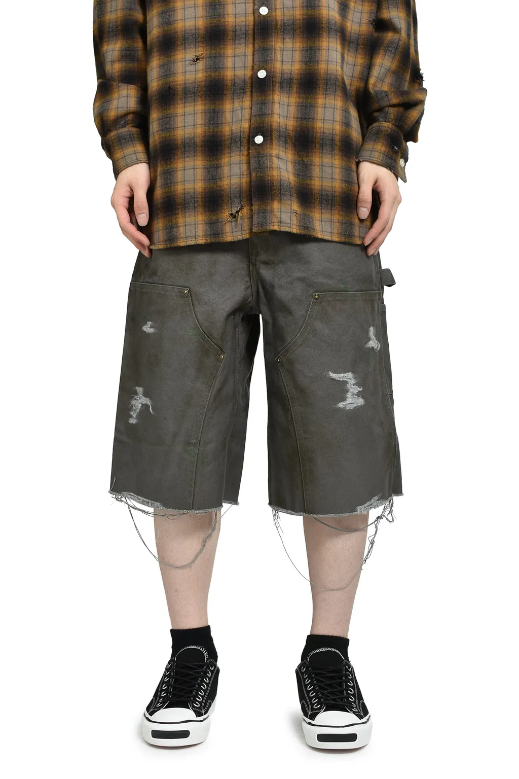 Boro Duck Painter Wide Bermuda Pants / Gry
