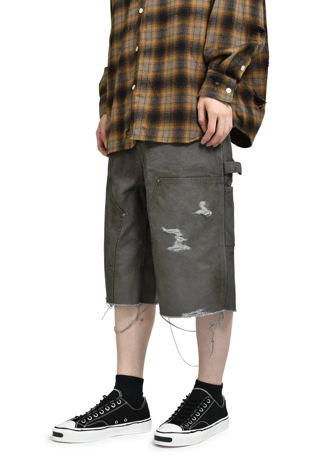 Boro Duck Painter Wide Bermuda Pants / Gry