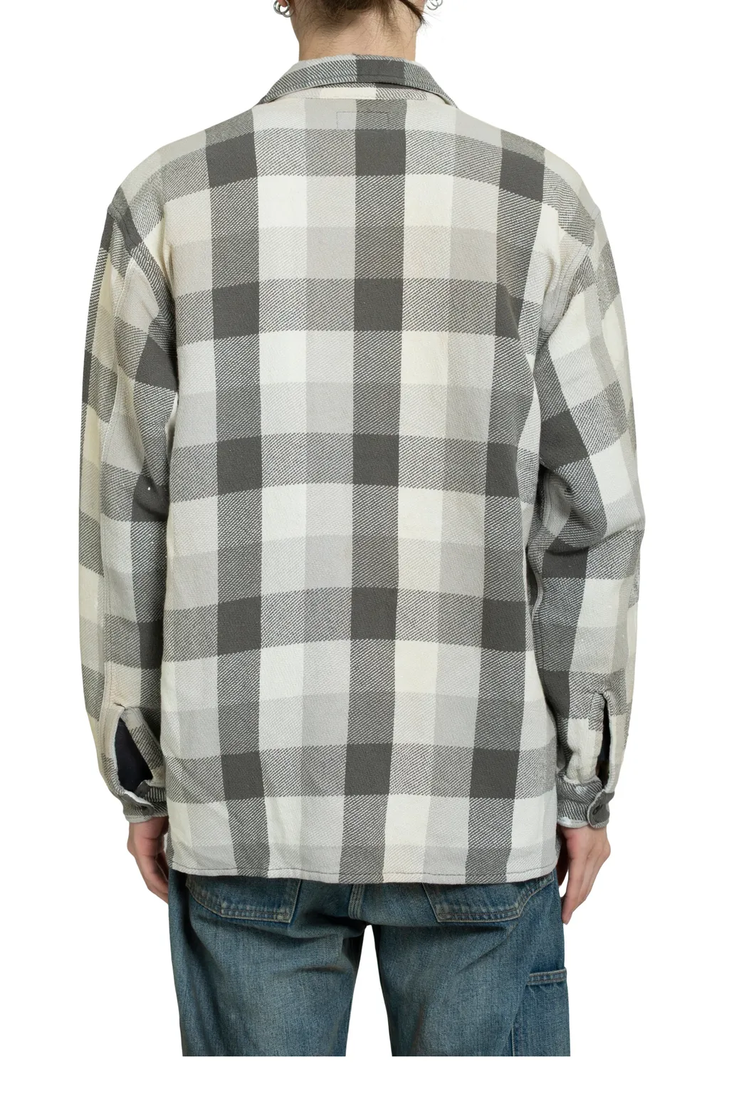 Damaged And Stained Flannel Shirt / Aged Gry×Wht