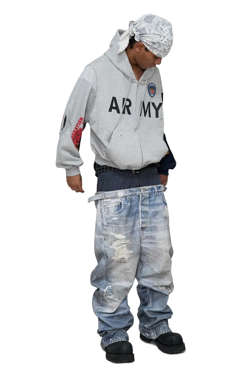 Reconstructed Sweatshirts Zip Hoodie / Melange Gry