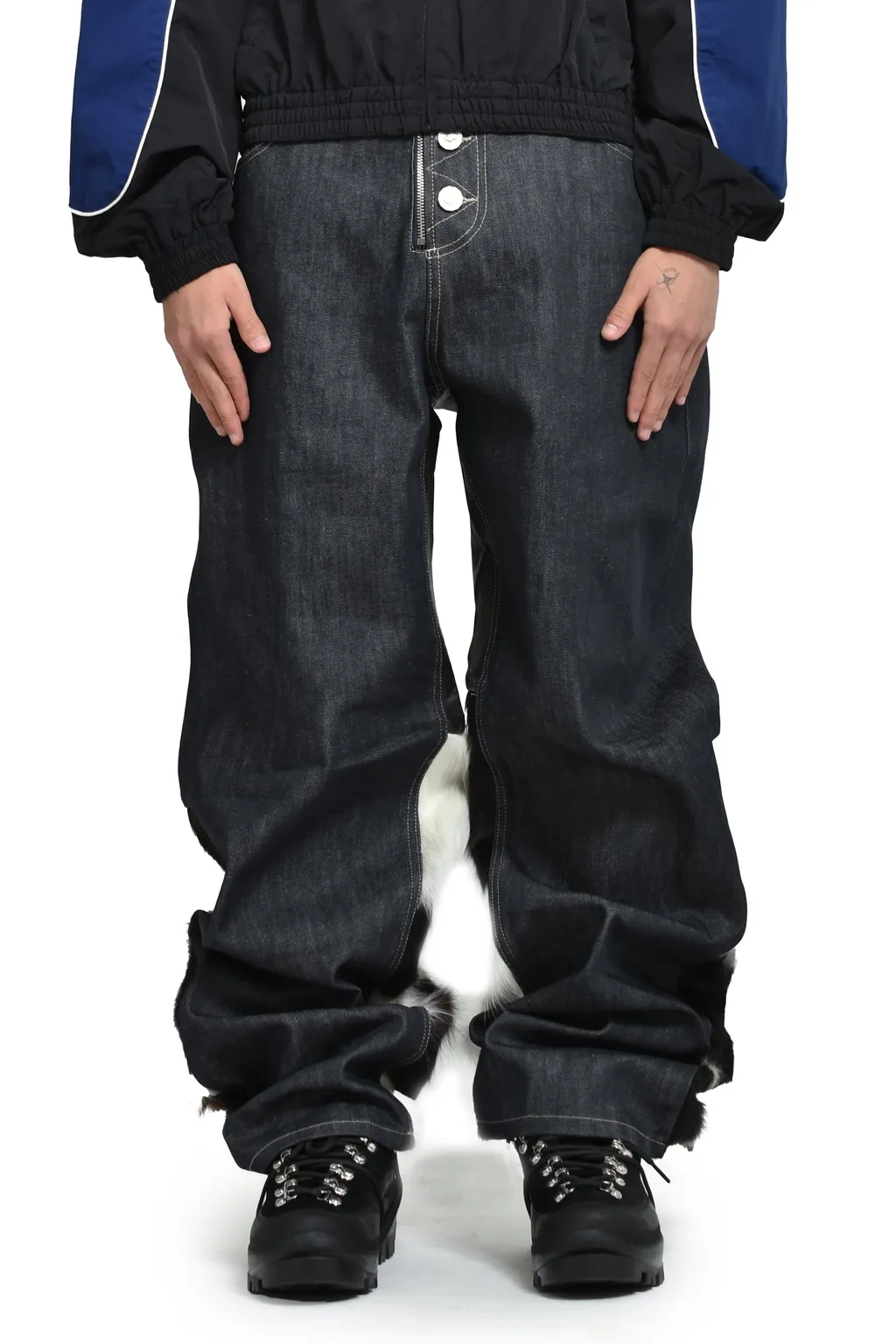 Paneled Hybrid Denim Pants / Pony Hair