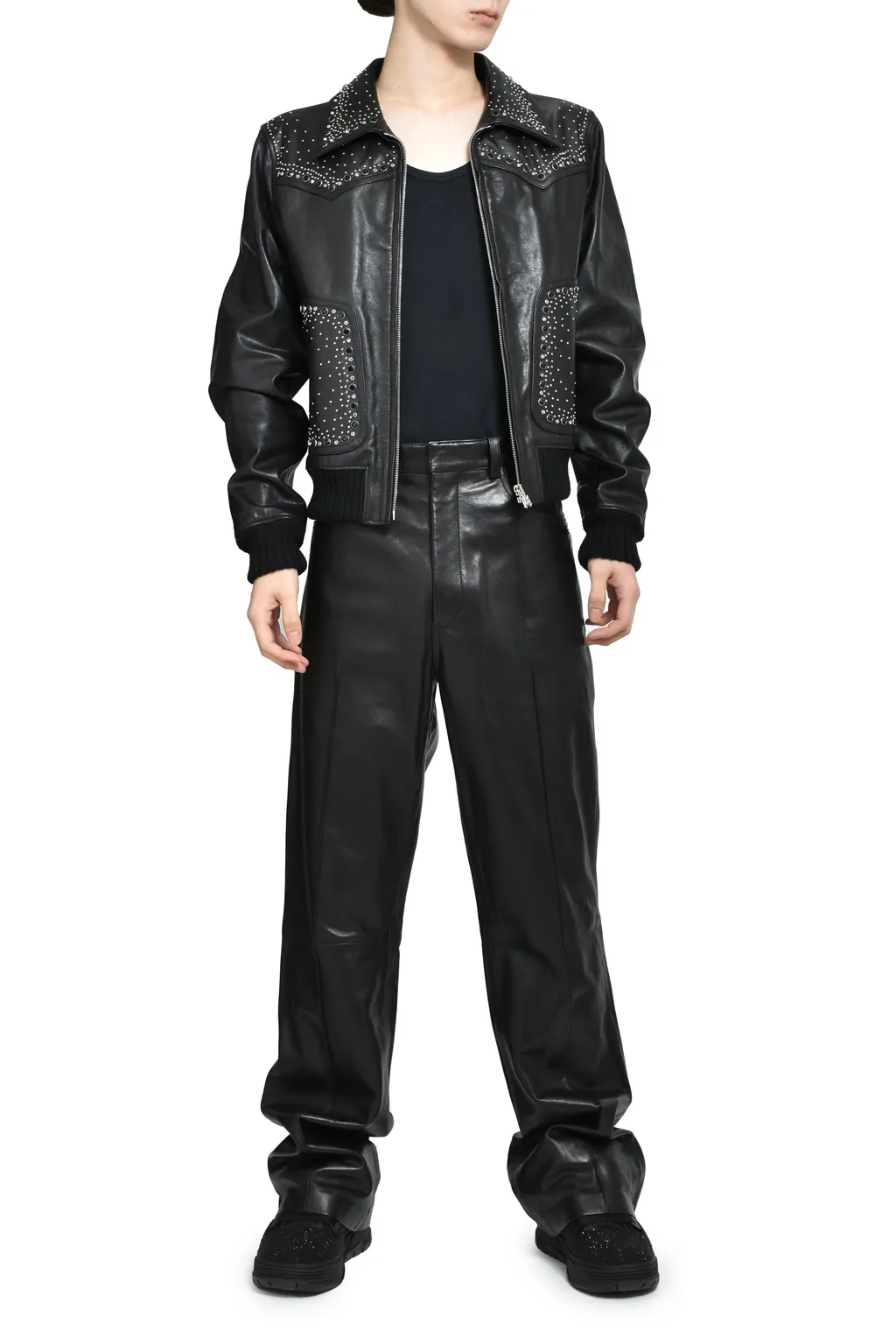 Crystal Leather Western Jacket / Blk