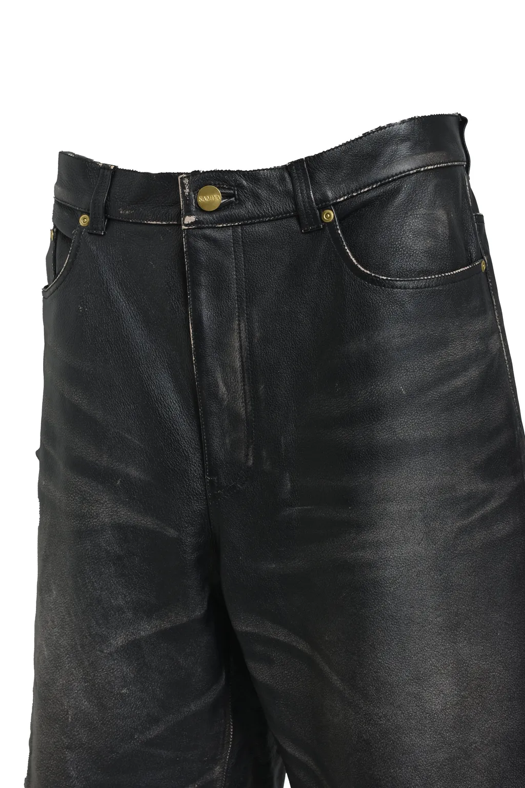 Distressed Leather Bermuda Shorts / Blk