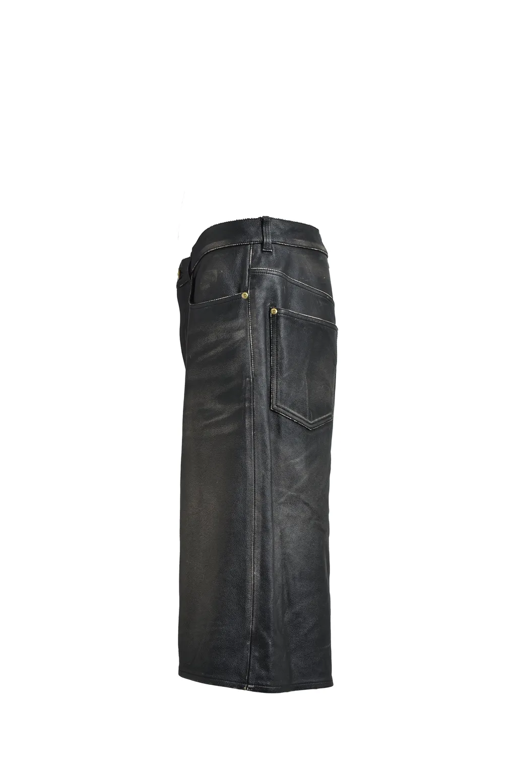 Distressed Leather Bermuda Shorts / Blk